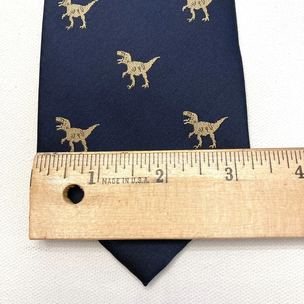 Barry Wang Dinosaur Tie Navy Blue 100% Silk T-Rex 59